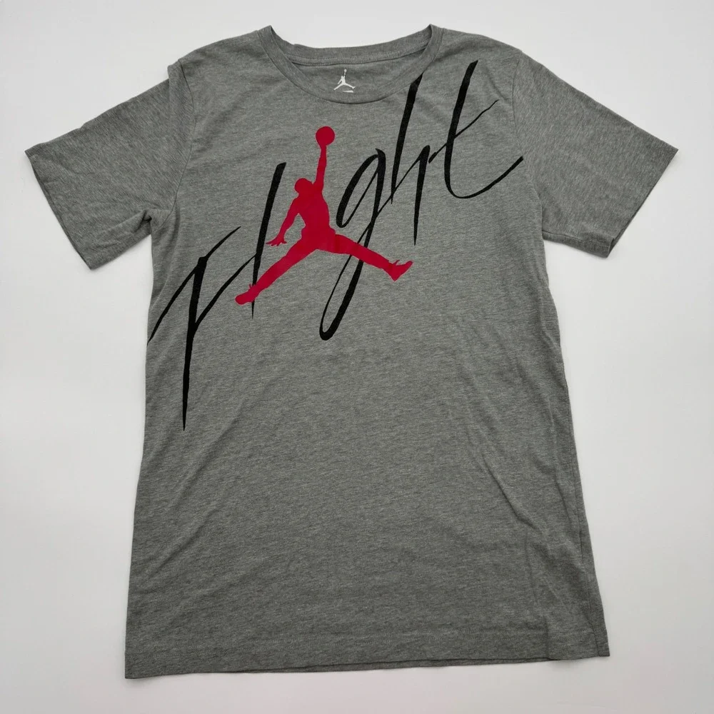 Jordan Flight T-Shirt Kids XL Gray Red Jumpman Logo Short Sleeve Tee